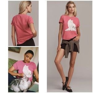 NWT NIP By Anthropologie French Cat Kitty Cat Kitten Persian Cat Graphic Tee Top